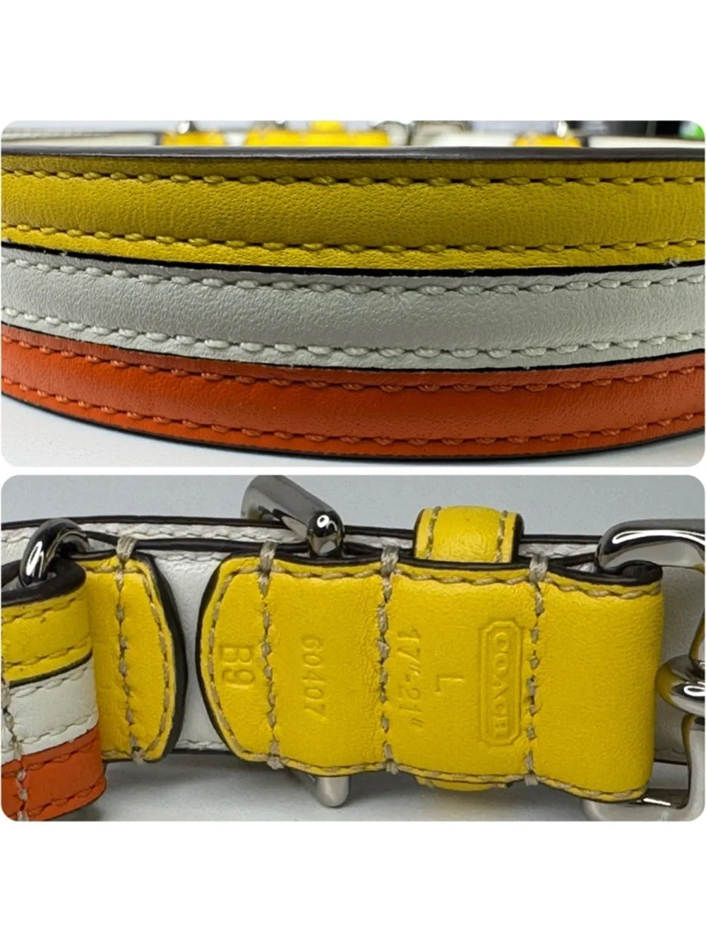 Coach Leather Y2K Striped Yellow White Orange Size Large 17-21” Dog Collar